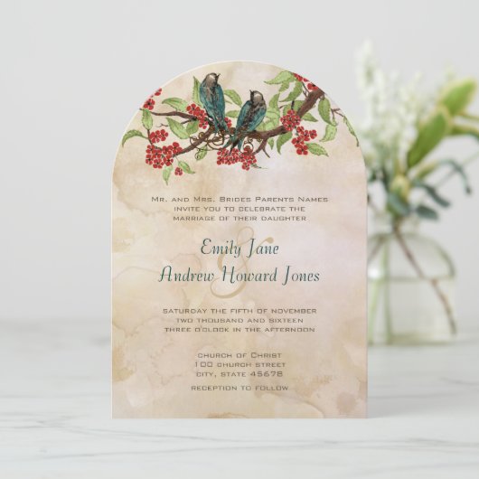 5 x 7 Tortelduifjes Tea Stain Wedding Invitae Kaart (Staand voorkant)