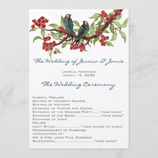 5 x 7  Tortelduifjes Tea Stain Wedding Programme Programmakaart (Voorkant)