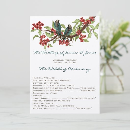 5 x 7 Tortelduifjes Tea Stain Wedding Programme Programmakaart (Staand voorkant)