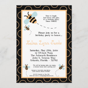 5 x 7 TRIPLET Bumbl Honey Bee Birthday Invitation Kaart