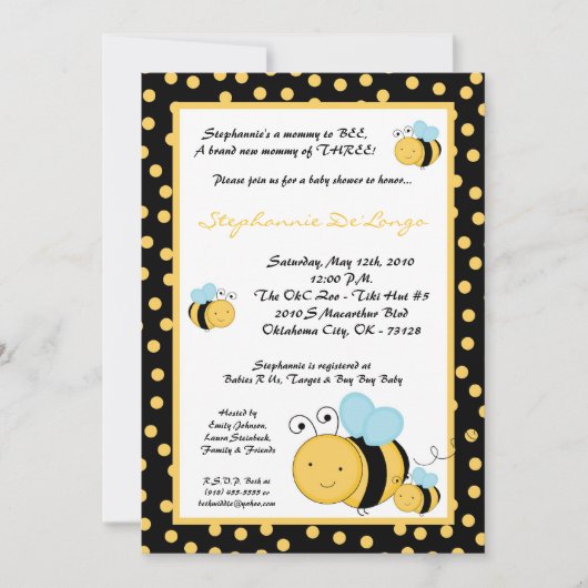 5 x 7 TRIPLETHoney Bumble Bee Baby shower Invitati Kaart (Voorkant)