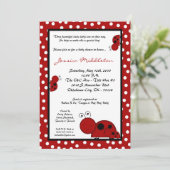 5 x 7 TRIPLETS Red Lady Bug Baby shower Invitation Kaart (Staand voorkant)