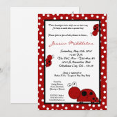 5 x 7 TRIPLETS Red Lady Bug Baby shower Invitation Kaart (Voorkant / Achterkant)