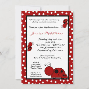 5 x 7 TRIPLETS Red Lady Bug Baby shower Invitation Kaart