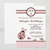 5 x 7 TRIPLETS Roze dame Bug Baby shower Uitnodigi Kaart (Voorkant / Achterkant)