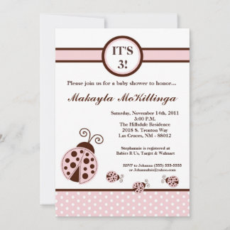 5 x 7 TRIPLETS Roze dame Bug Baby shower Uitnodigi Kaart