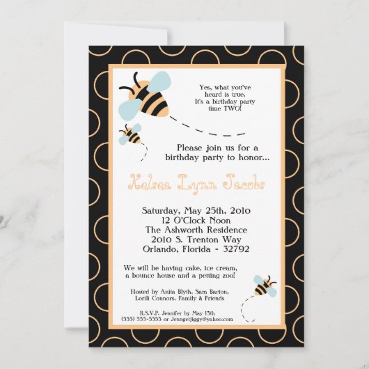 5 x 7 TWINS Bumble Honey Bee Birthday Invitation Kaart (Voorkant)