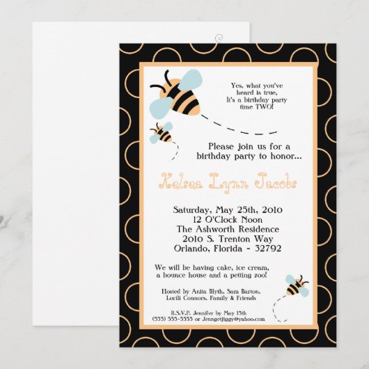 5 x 7 TWINS Bumble Honey Bee Birthday Invitation Kaart (Voorkant / Achterkant)