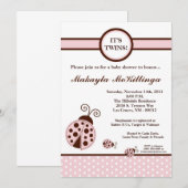 5 x 7 TWINS Roze Lady Bug Baby shower Uitnodiging (Voorkant / Achterkant)