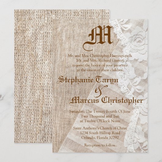 5 x 7 Uitnodiging tot bruiloft door Landelijk Lace (Voorkant / Achterkant)