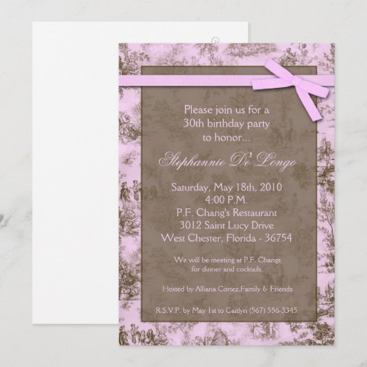 5 x 7 uitnodiging voor een wedstrijd met roze toil (Voorkant / Achterkant)