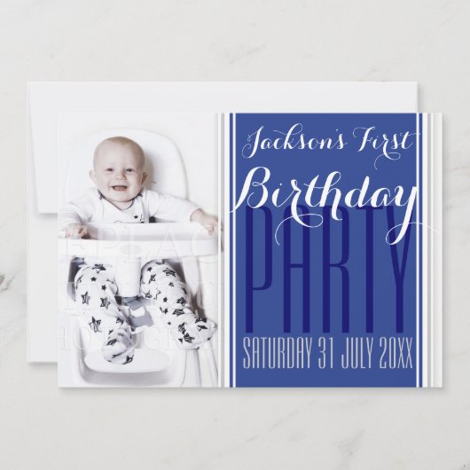 5 x 7 V Foto Baby Boy Birthday Party Invitation Kaart (Voorkant)
