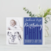 5 x 7 V Foto Baby Boy Birthday Party Invitation Kaart (Staand voorkant)