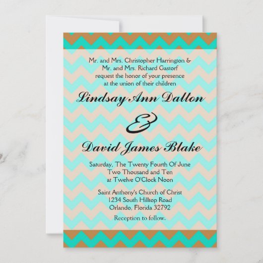 5 x 7 Weddenschap Chevron Brown & Seafoam Kaart (Voorkant)