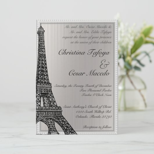 5 x 7 Weddenschap Zwarte Eiffeltoren Kaart (Staand voorkant)