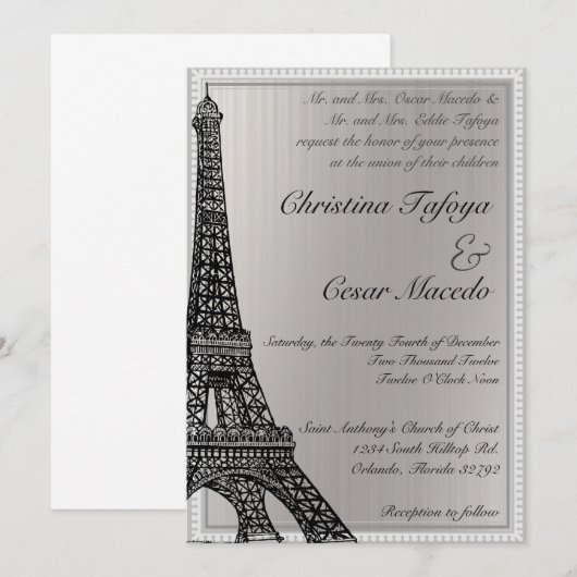 5 x 7 Weddenschap Zwarte Eiffeltoren Kaart (Voorkant / Achterkant)
