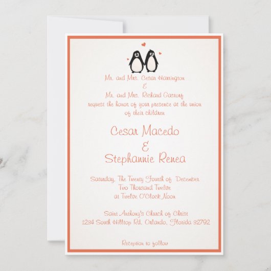 5 x 7 Weddenschappen Uitnodiging Pinguïn Love/Hear (Voorkant)