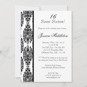 5 x 7 White Damask Birthday Party Invitation Kaart