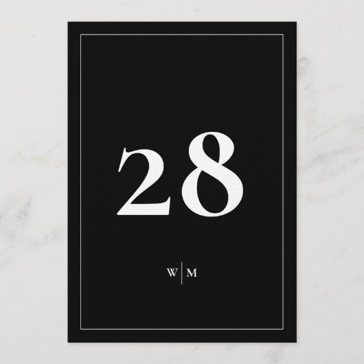 5 x 7 White Frame Black Wedding Table Numbers Kaart (Voorkant)