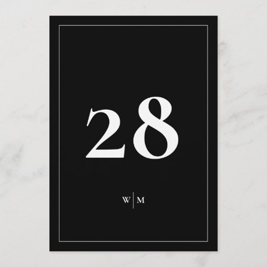 5 x 7 White Frame Black Wedding Table Numbers Kaart (Achterkant)