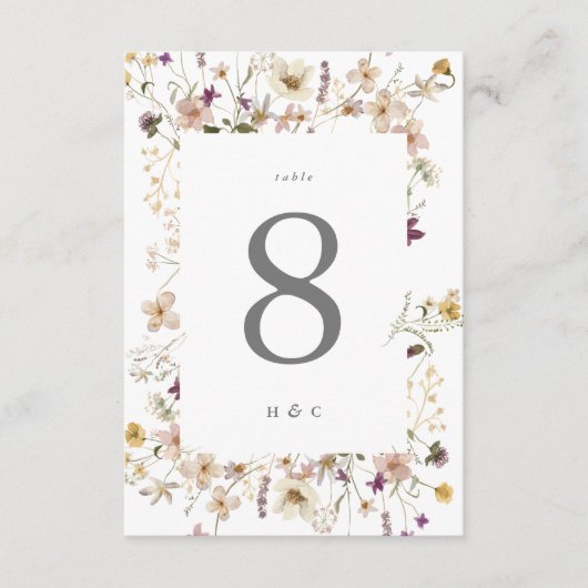 5 x 7 Wildflower Pampas Trouwtafel Nummers (Voorkant)
