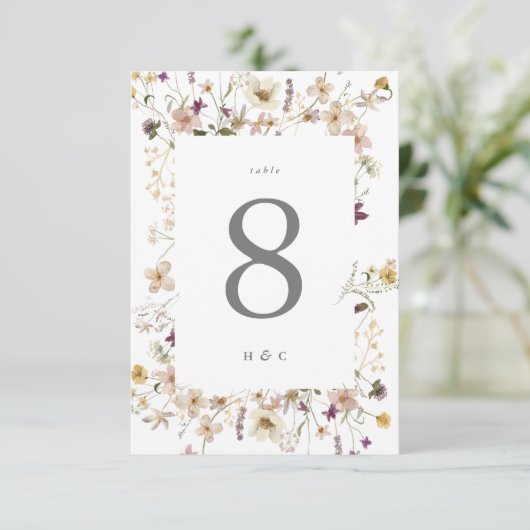 5 x 7 Wildflower Pampas Trouwtafel Nummers (Staand voorkant)
