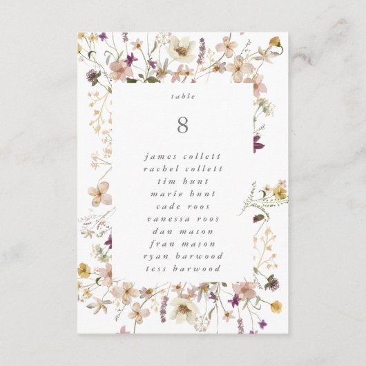 5 x 7 Wildflower Pampas Trouwtafel Nummers (Achterkant)