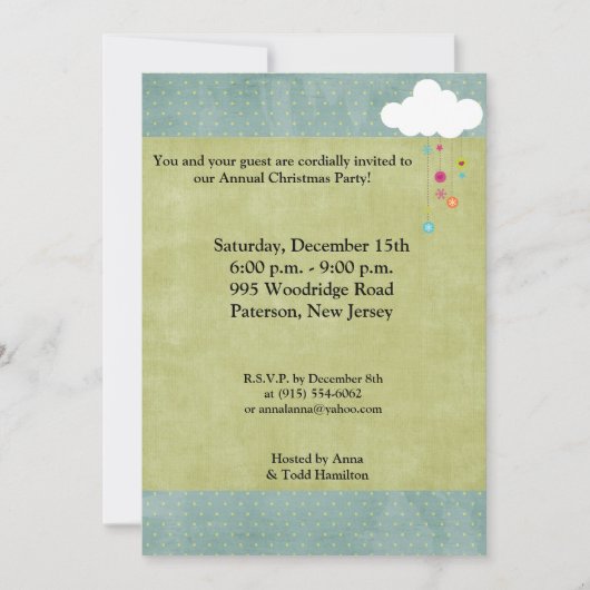 5 x 7 Winter Cloud / Snowflakes Kerstuitnodiging Kaart (Voorkant)