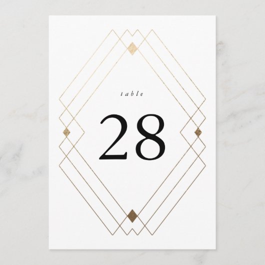 5 x 7 Wit & Goud Klassieke Bruiloft Tafel Nummers (Voorkant)