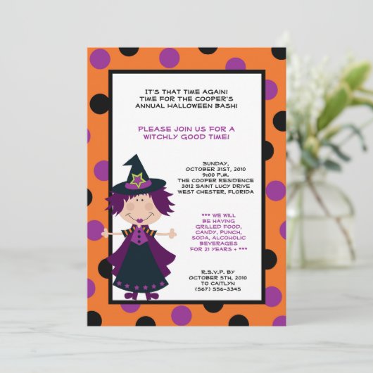 5 x 7 Witch Halloween Bash Kaart (Staand voorkant)