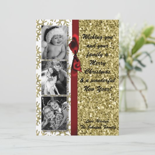 5 x 7 XMAS-kerstkerstkaart met Snowflake Glitt FOT Feestdagenkaart (Staand voorkant)