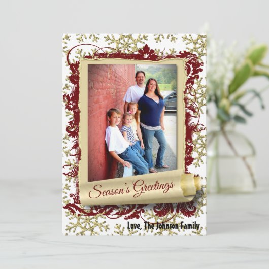 5 x 7 XMAS-kerstkerstkaart met Snowflake Glitt FOT Feestdagenkaart (Staand voorkant)