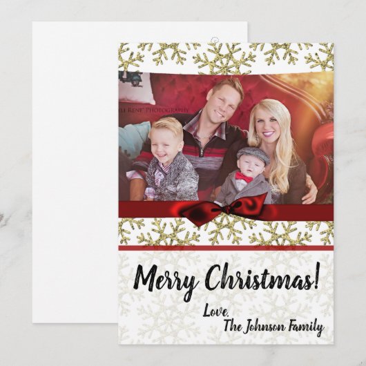 5 x 7 XMAS-kerstkerstkaart met Snowflake Glitt FOT Feestdagenkaart (Voorkant / Achterkant)