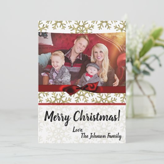 5 x 7 XMAS-kerstkerstkaart met Snowflake Glitt FOT Feestdagenkaart (Staand voorkant)