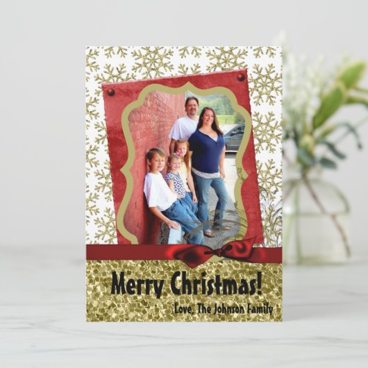 5 x 7 XMAS-kerstkerstkaart met Snowflake Glitt FOT Feestdagenkaart (Staand voorkant)