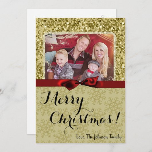 5 x 7 XMAS-kerstkerstkaart met Snowflake Glitt FOT Feestdagenkaart (Voorkant / Achterkant)