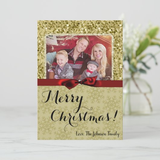 5 x 7 XMAS-kerstkerstkaart met Snowflake Glitt FOT Feestdagenkaart (Staand voorkant)