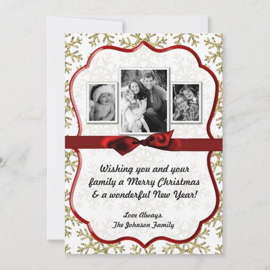 5 x 7 XMAS-kerstkerstkaart met Snowflake Glitt FOT Feestdagenkaart (Voorkant)