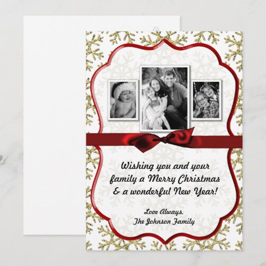 5 x 7 XMAS-kerstkerstkaart met Snowflake Glitt FOT Feestdagenkaart (Voorkant / Achterkant)