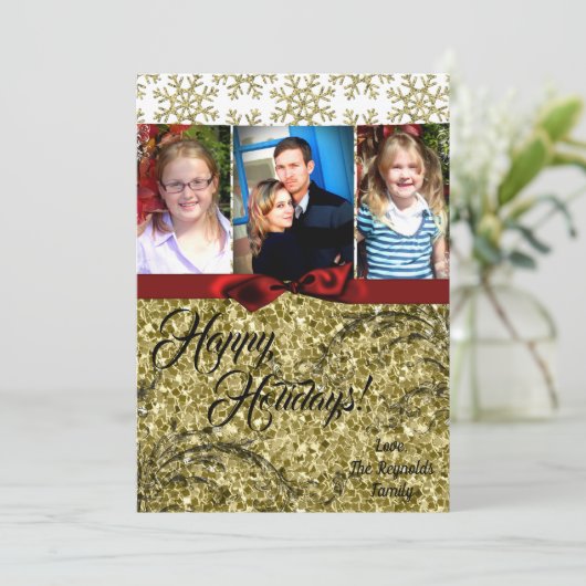 5 x 7 XMAS-kerstkerstkaart met Snowflake Glitt FOT Feestdagenkaart (Staand voorkant)
