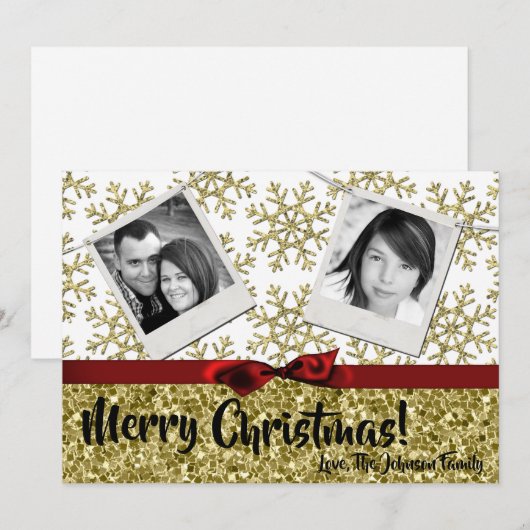 5 x 7 XMAS-kerstkerstkaart met Snowflake Glitt FOT Feestdagenkaart (Voorkant / Achterkant)