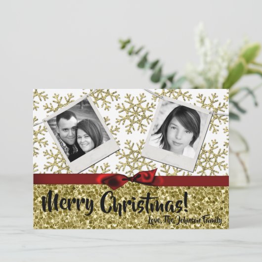 5 x 7 XMAS-kerstkerstkaart met Snowflake Glitt FOT Feestdagenkaart (Staand voorkant)
