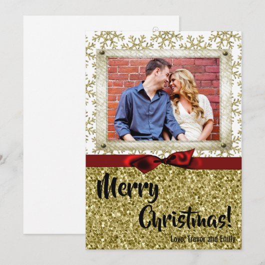 5 x 7 XMAS-kerstkerstkaart met Snowflake Glitt FOT Feestdagenkaart (Voorkant / Achterkant)