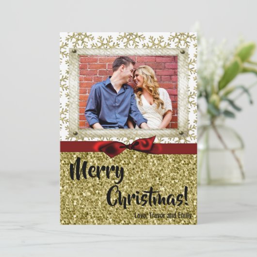 5 x 7 XMAS-kerstkerstkaart met Snowflake Glitt FOT Feestdagenkaart (Staand voorkant)