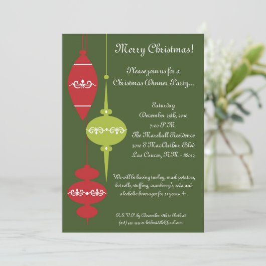 5 x 7 XMAS Red Ornamenten Kerstfeest Uitnodiging (Staand voorkant)