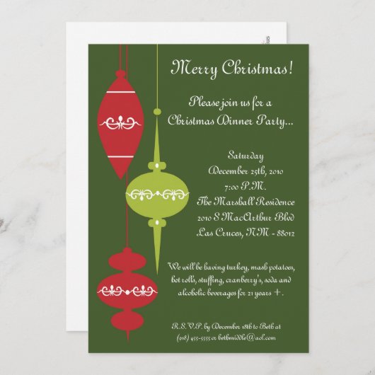 5 x 7 XMAS Red Ornamenten Kerstfeest Uitnodiging (Voorkant / Achterkant)