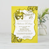 5 x 7 Yellow Masquerade Masker 16 Birthday Uitnodi Kaart (Staand voorkant)