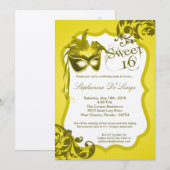 5 x 7 Yellow Masquerade Masker 16 Birthday Uitnodi Kaart (Voorkant / Achterkant)