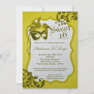 5 x 7 Yellow Masquerade Masker 16 Birthday Uitnodi Kaart