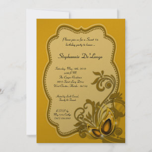 5 x 7 Yellow Masquerade Sweet 16 Birthday Invitati Kaart